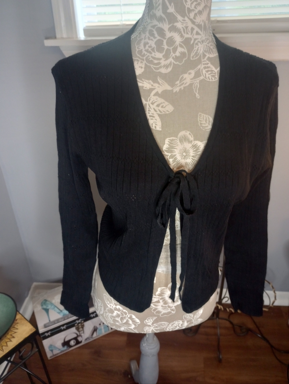 Black Ribbed Tie-Front Cardigan Khol's